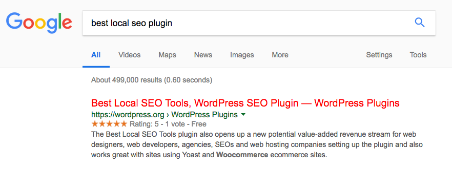 Number One Ranking in Google for Best Local SEO Plugin